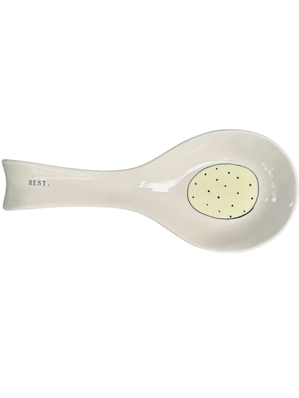Rae Dunn Spoon REST Yellow Black Polka Dot Spring Easter 2017 OG NWT